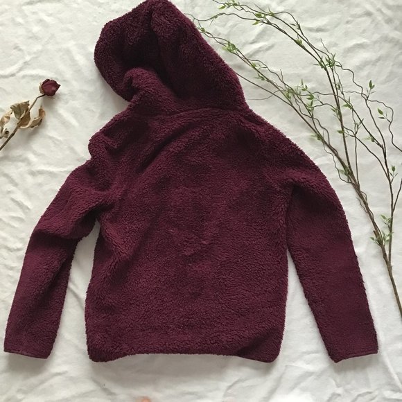 American Eagle Burgundy Teddy Zip Up Hoodie - Picture 2 of 4